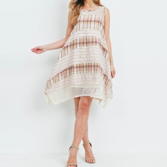 Handkerchief Hem Mesh Detail Mixed Plaid Dress - Picture 1 of 14